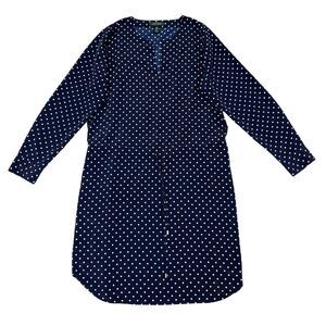 Lauren Ralph Lauren Dress Size 14 Navy Blue Polka Dot Short‎ Thin Light Summer